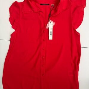 T Tahari Vibrant Red Button-Down Shirt